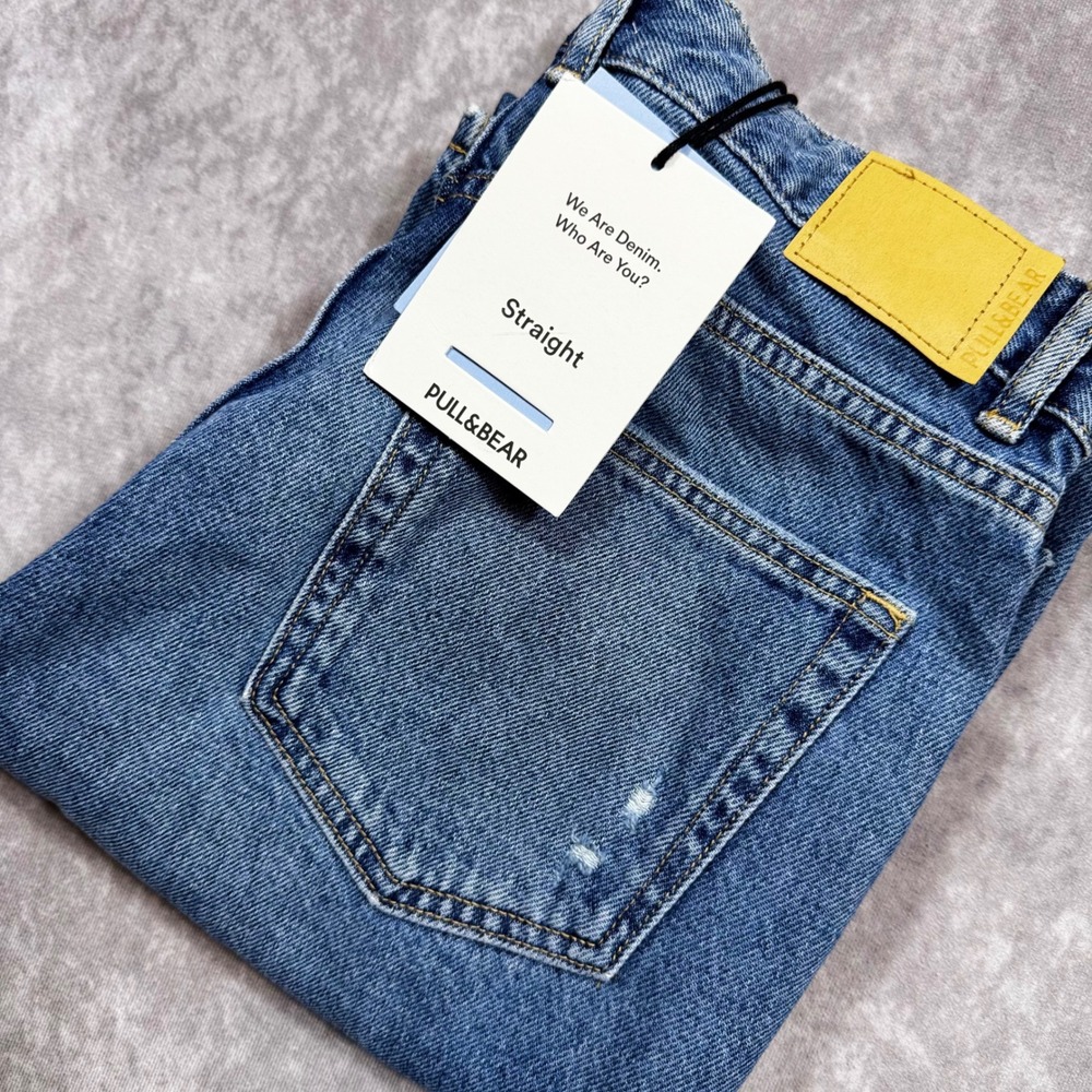 Pull&Bear Womens Straight Leg Mid Rise Full Length Jeans Blue Size 8 NEW